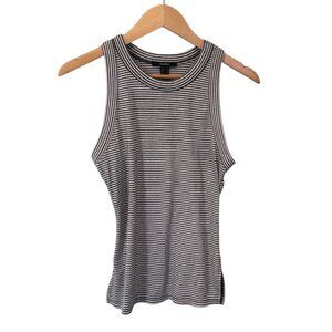 FOREVER21 Black White Striped Tank Top Sz Small Racerback Crew Neck Shirt Top